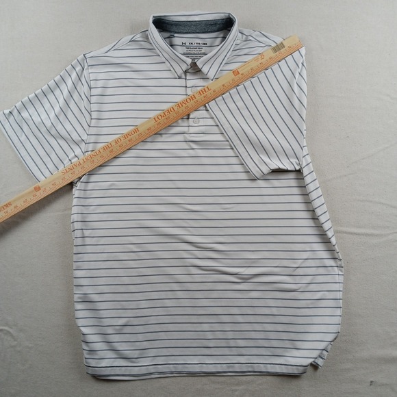Under Armour Mens Playoff Polo Shirt XXL White Grey Striped Loose Fit - Picture 9 of 11